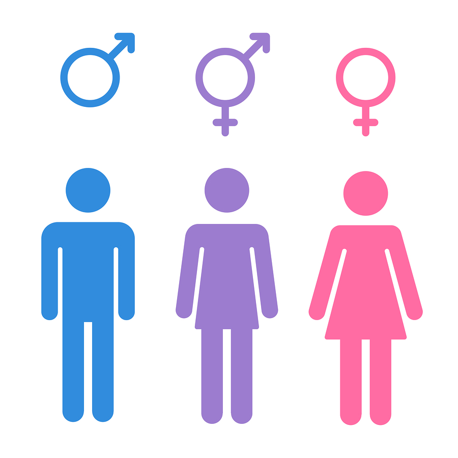 Set of gender symbols with stylized silhouettes: male female and unisex or transgender. Isolated vector illustration.